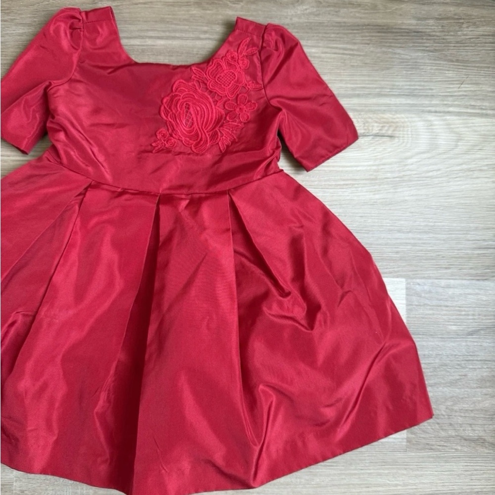Janie and Jack Red Dress with Floral Appliqué - Holiday, Christmas